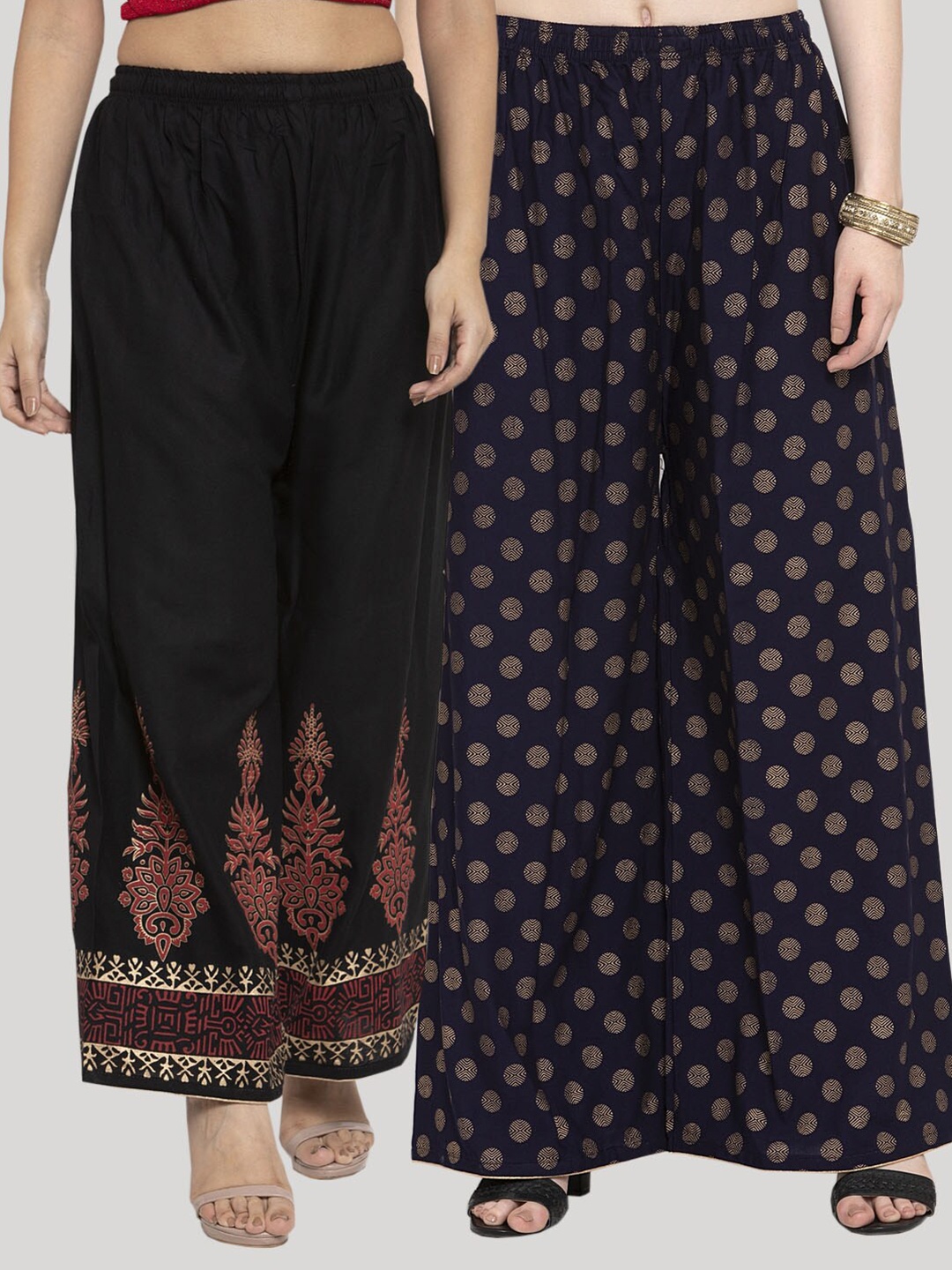 

Clora Creation Women Pack Of 2 Black & Navy Blue Floral Printed Western Palazzos