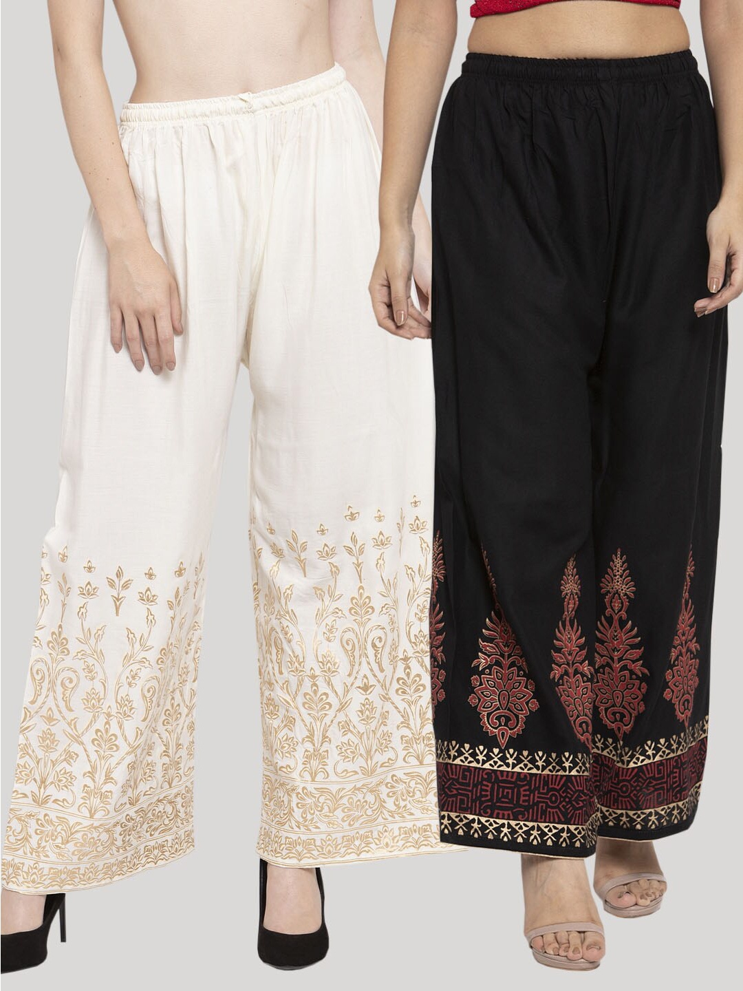 

Clora Creation Women Pack Of 2 Cream-Coloured & Black Printed Palazzos