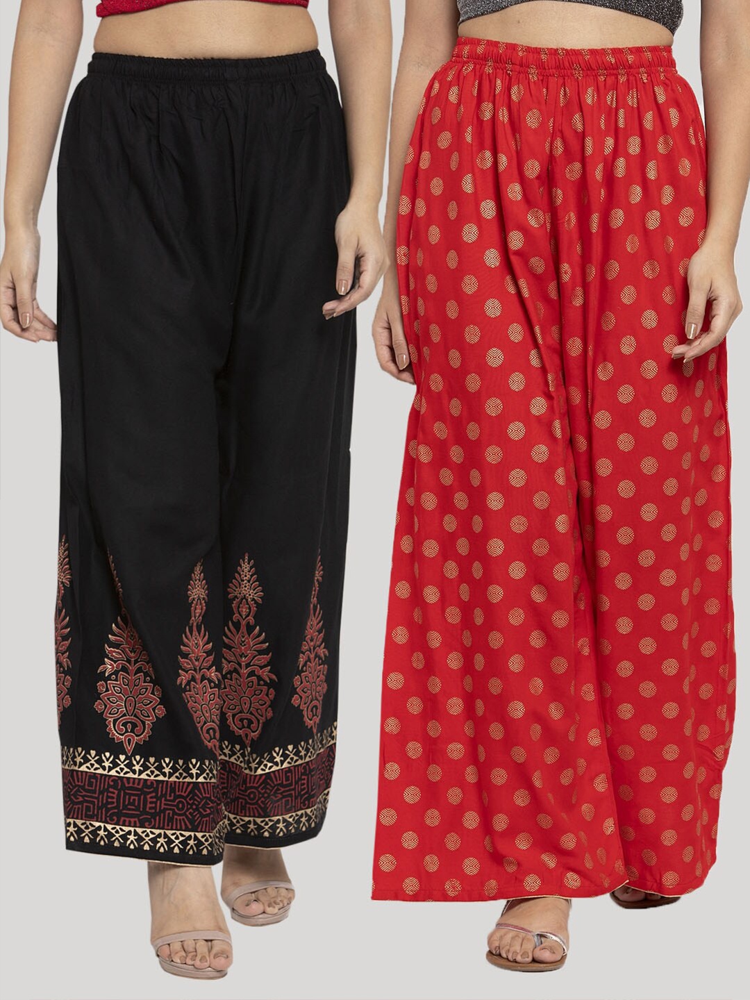 

Clora Creation Women Pack Of 2 Black & Red Printed Palazzos