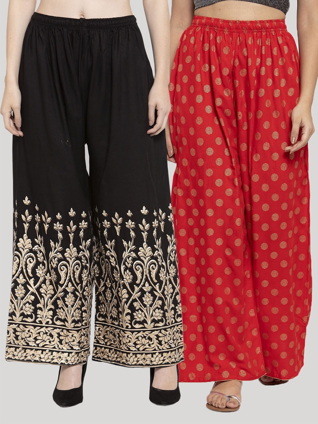 

Clora Creation Pack Of 2 Women Printed Knitted Palazzos, Red