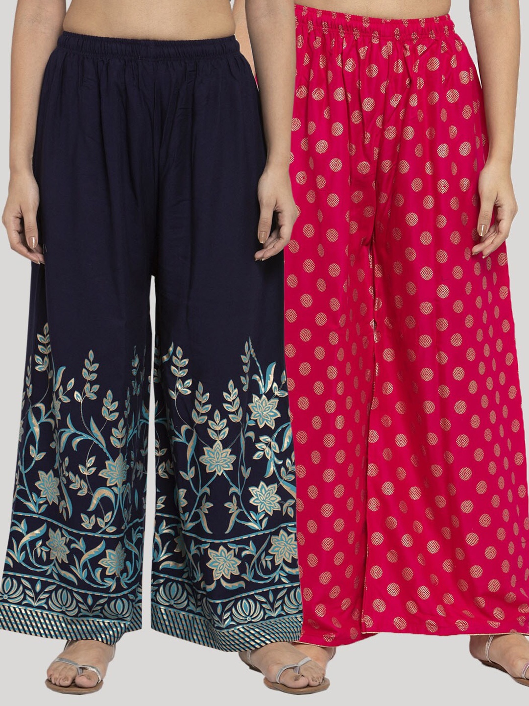 

Clora Creation Pack Of 2 Women Printed Knitted Palazzos, Navy blue