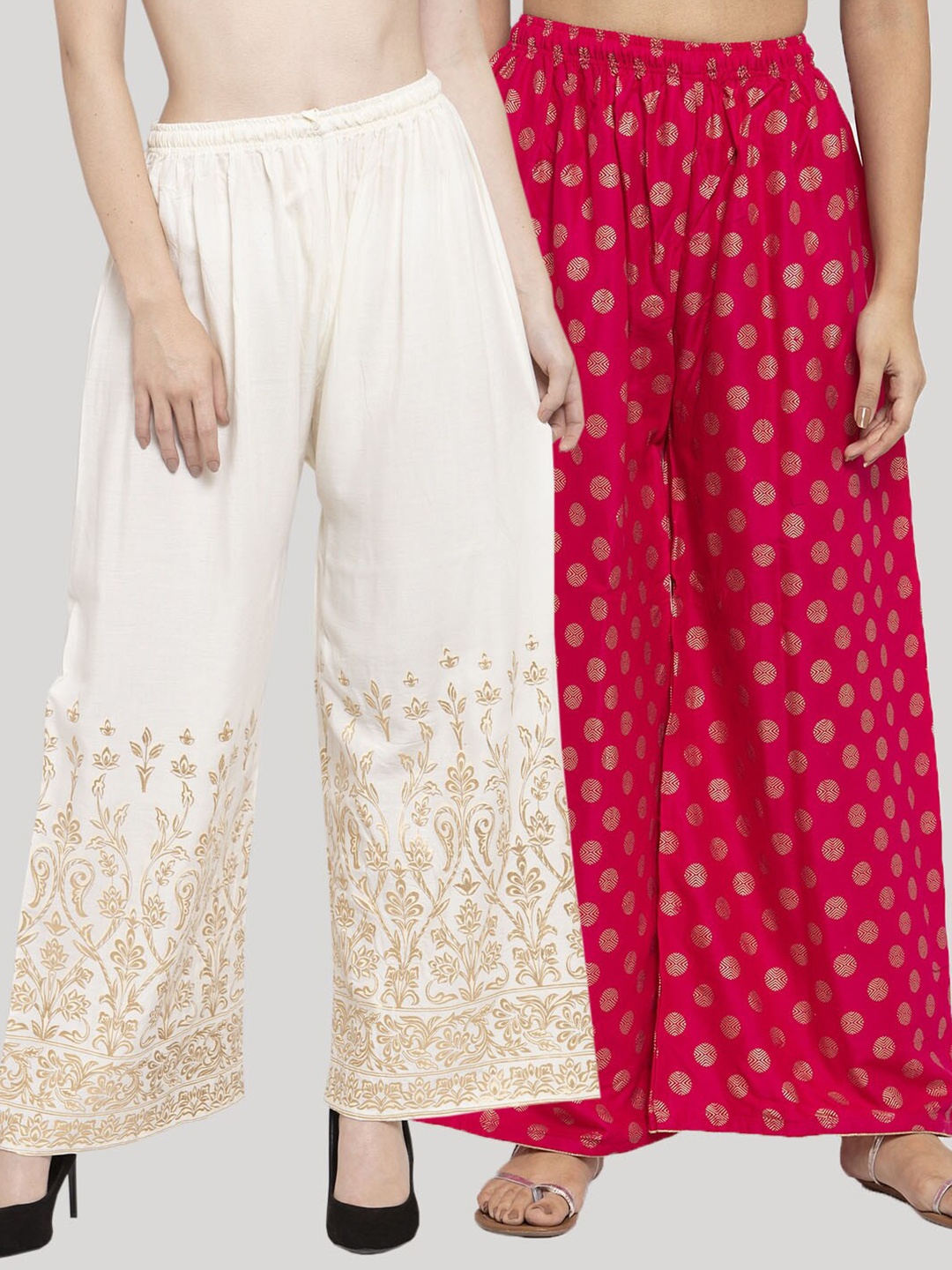 

Clora Creation Pack Of 2 Women CPrinted Ethnic Palazzos, Cream