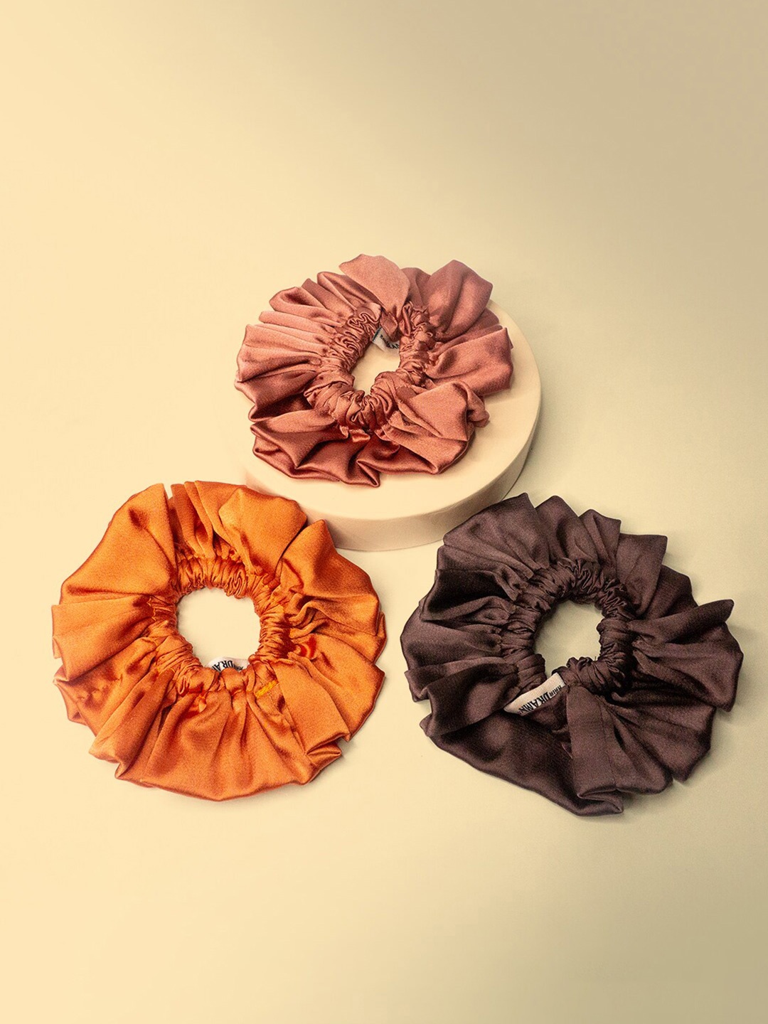 

HAIR DRAMA CO. Women Brown Charcoal & Orange Set of 3 Ponytail Holders