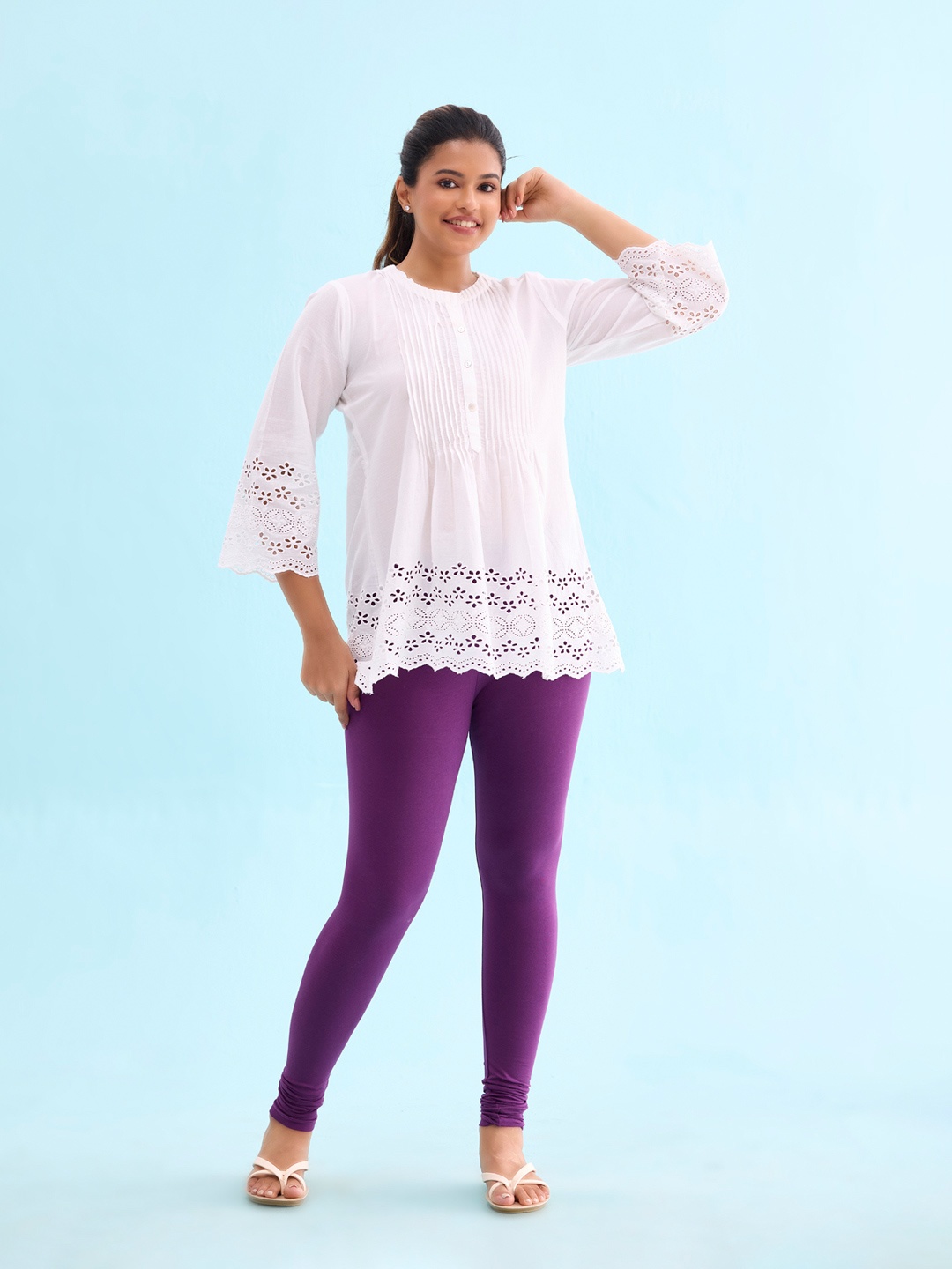 

Go Colors Women Purple Solid Churidar-Length Cotton Leggings