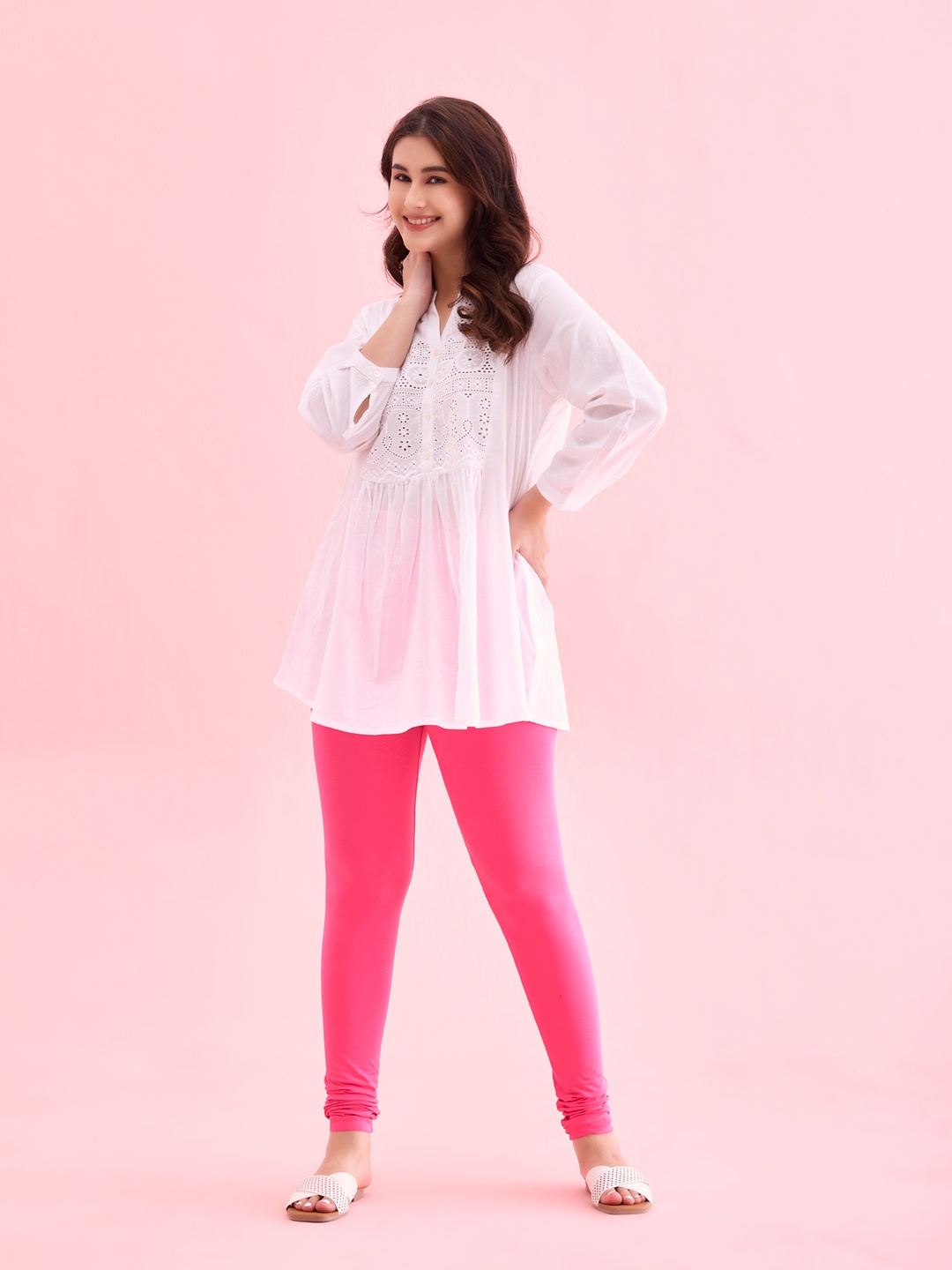

Go Colors Women Pink Solid Churidar-Length Cotton Leggings