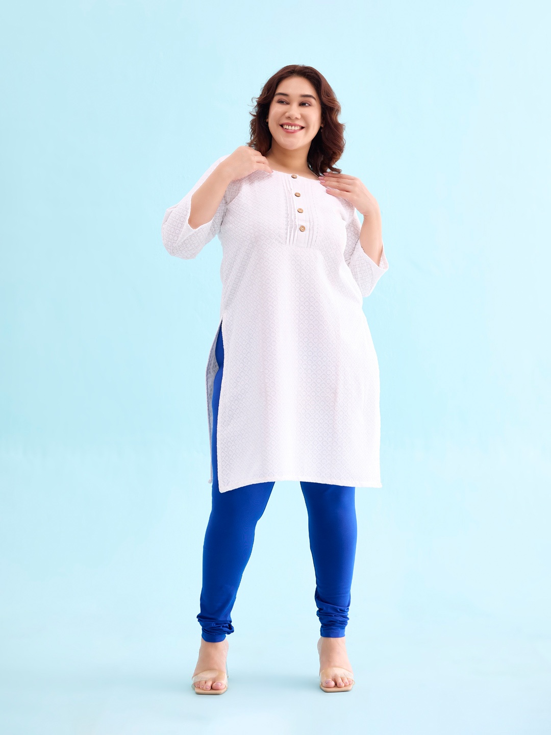 

Go Colors Women Blue Solid Cotton Churidar-Length Leggings