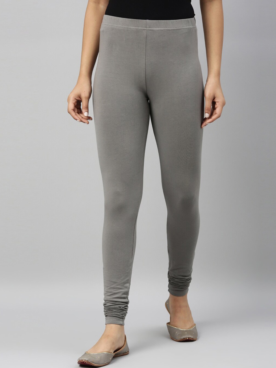 

Go Colors Women Grey Solid Churidar-Length Cotton Leggings
