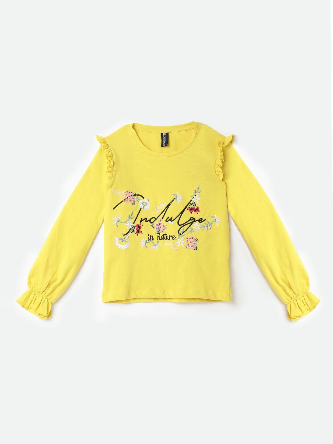 

Cherokee Girls Yellow Embroidered Pure Cotton T-shirt