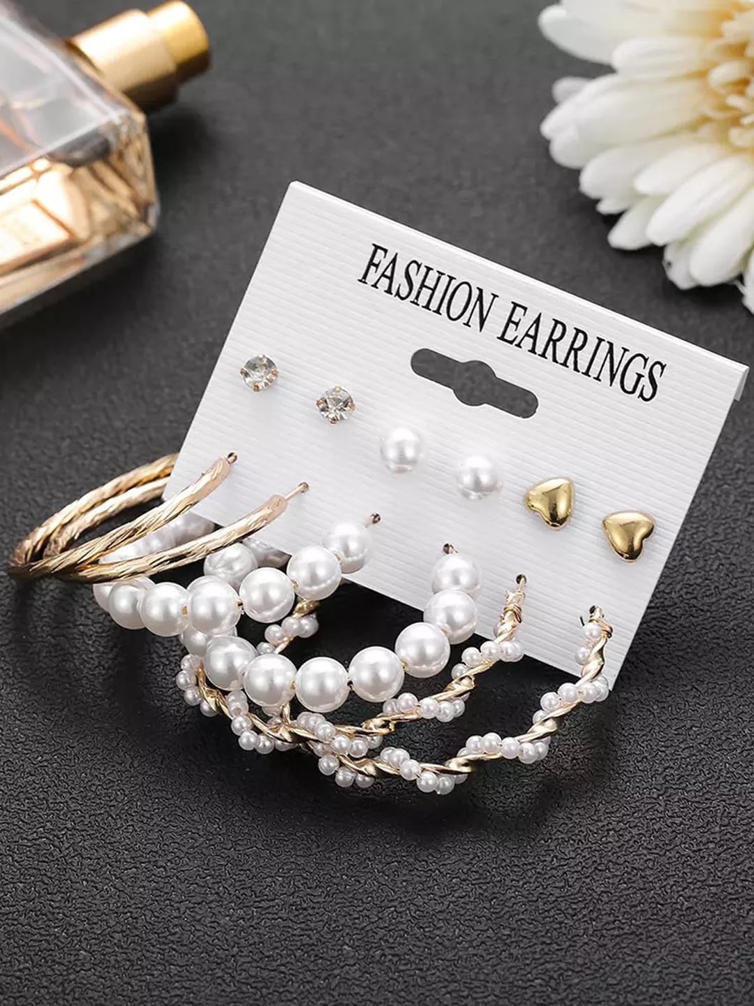 

Shining Diva Fashion Gold-Plated Set of 6 Earrings