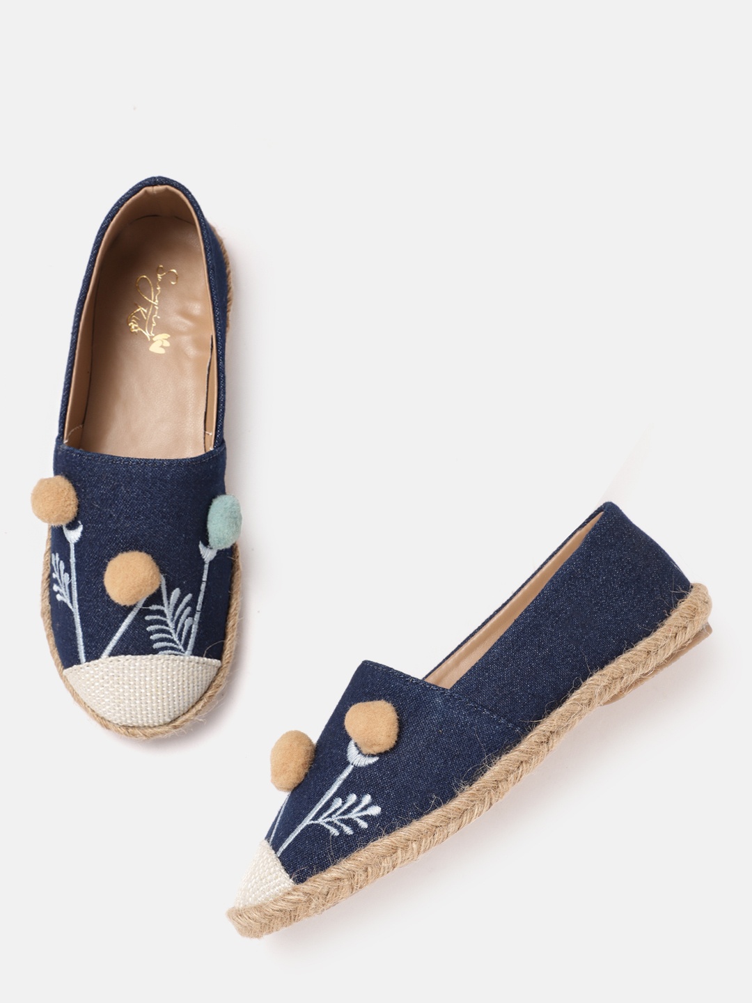 

Sangria Girls Navy Blue & Beige Woven Design Espadrilles with Pom Pom Detail