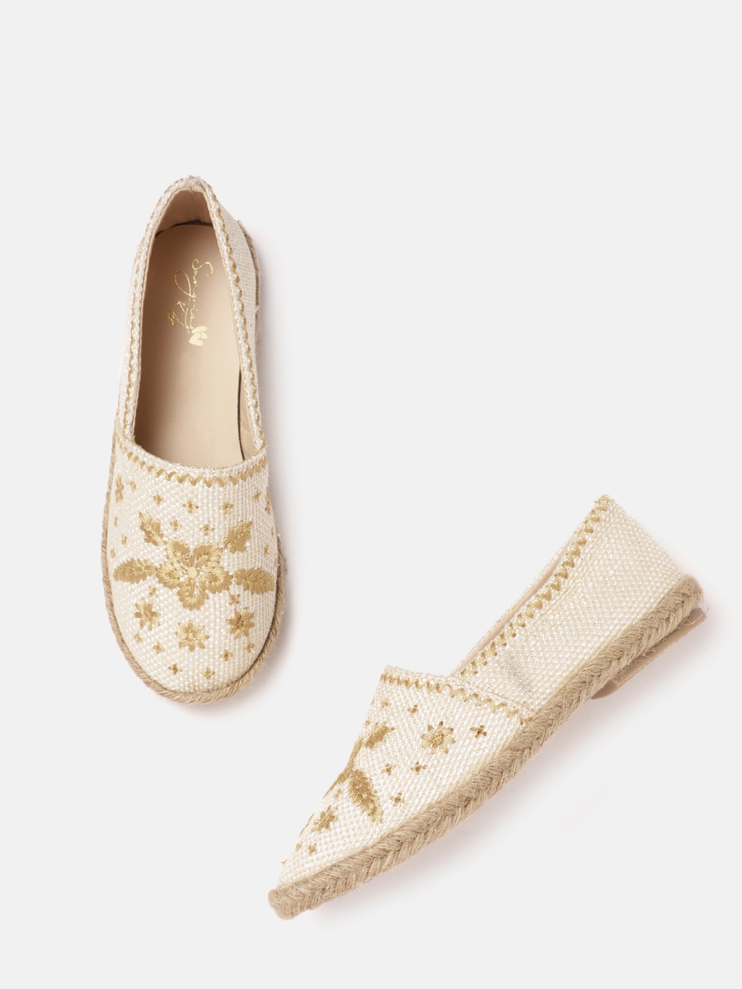

Sangria Girls Cream-Coloured & Beige Embroidered Espadrilles