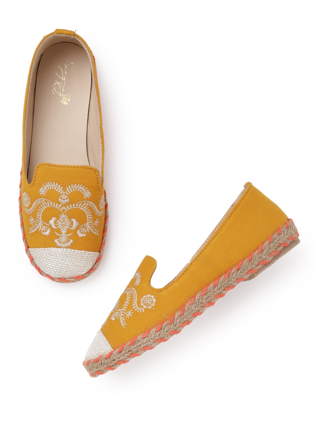 

Sangria Girls Mustard Yellow & Beige Embroidered Espadrilles Ballerinas