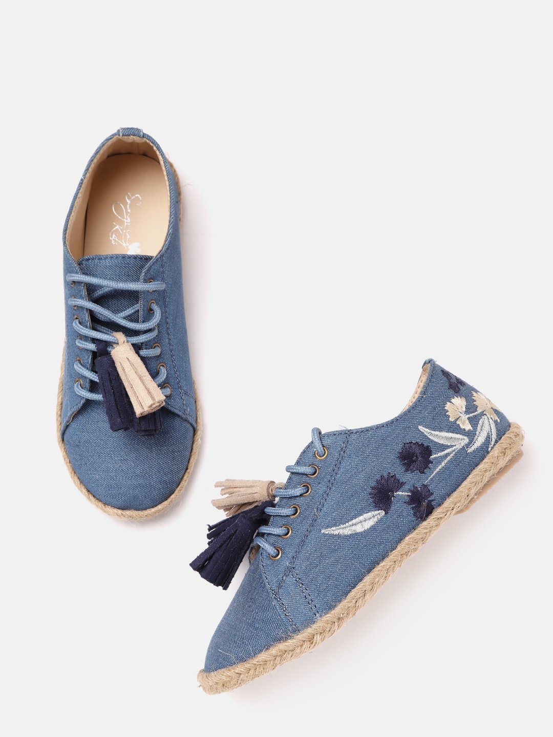 

Sangria Girls Blue Embroidered Espadrilles with Tasseled Detail