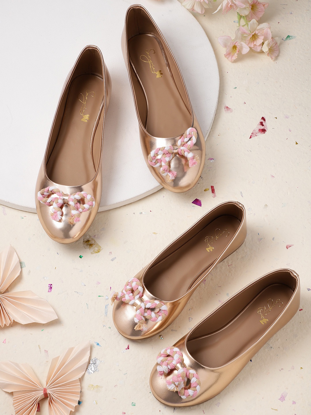 

Sangria Girls Rose Gold Ballerinas Flats with Bows