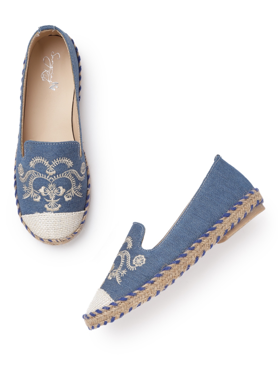 

Sangria Girls Blue & Beige Embroidered Espadrilles Denim Ballerinas