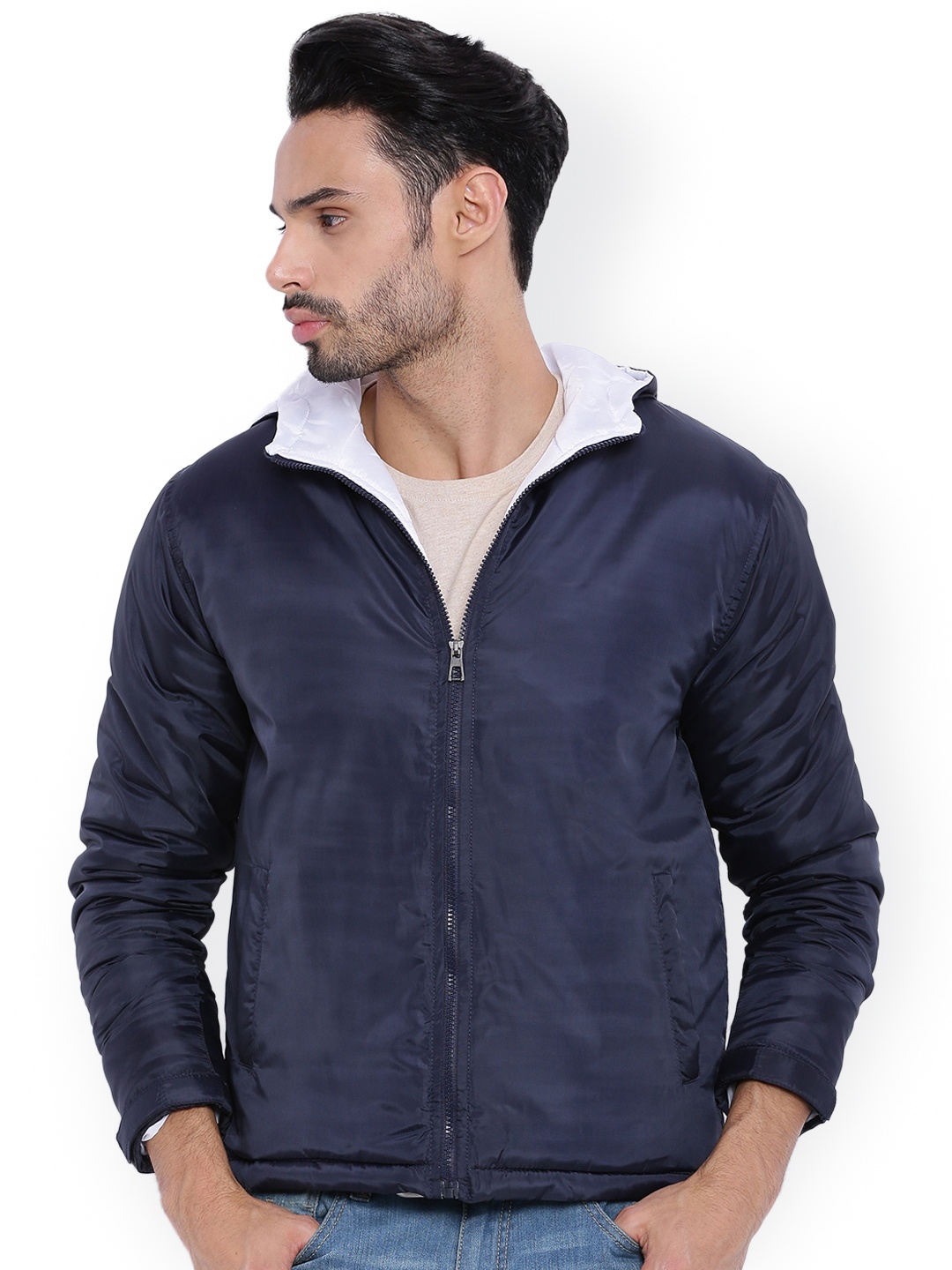 

Campus Sutra Navy Hooded Jacket, Navy blue