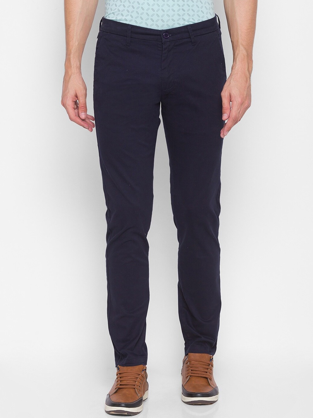 

SPYKAR Men Navy Blue Slim Fit Pure Cotton Trousers
