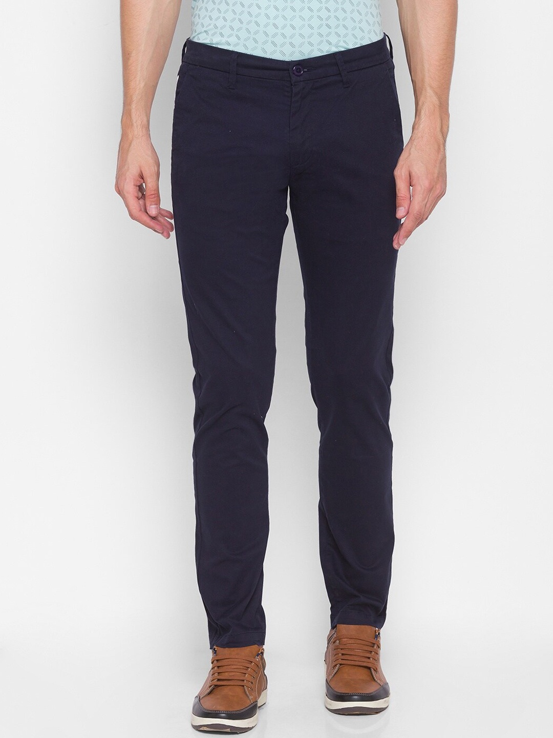 

SPYKAR Men Navy Blue Slim Fit Pure Cotton Trousers