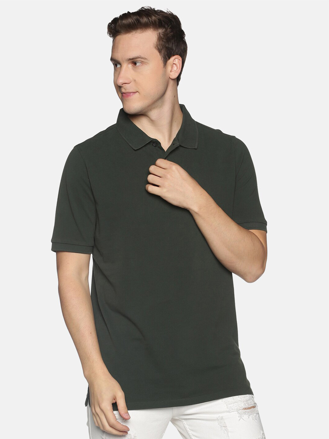 

Soul Space Men Green Polo Collar Cotton Pure Cotton T-shirt