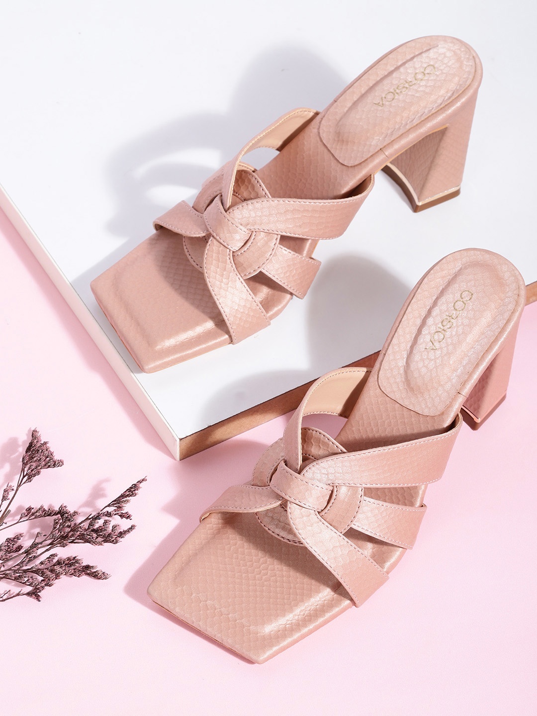 

CORSICA Pink Nude-Coloured Snake Skin Textured Block Heels