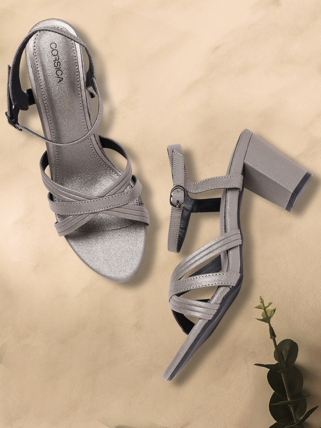 

CORSICA Women Gunmetal-Toned Shimmer Block Heels, Metallic