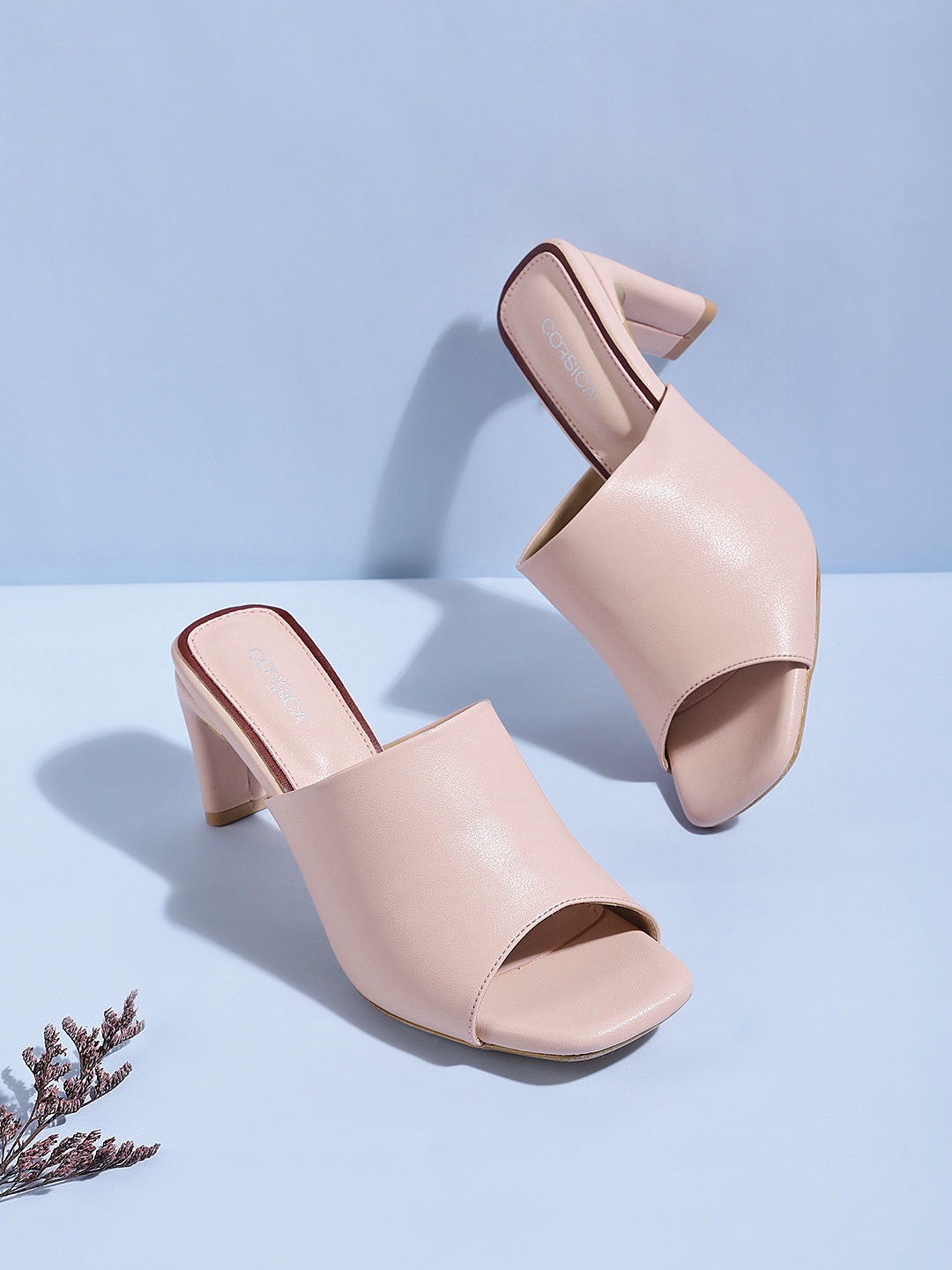

CORSICA Pink Block Heeled Mules