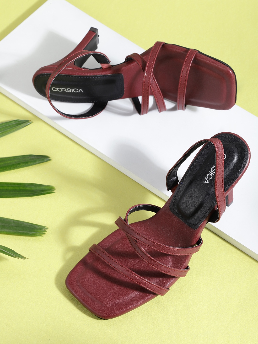 

CORSICA Women Burgundy Solid Strappy Block Heels