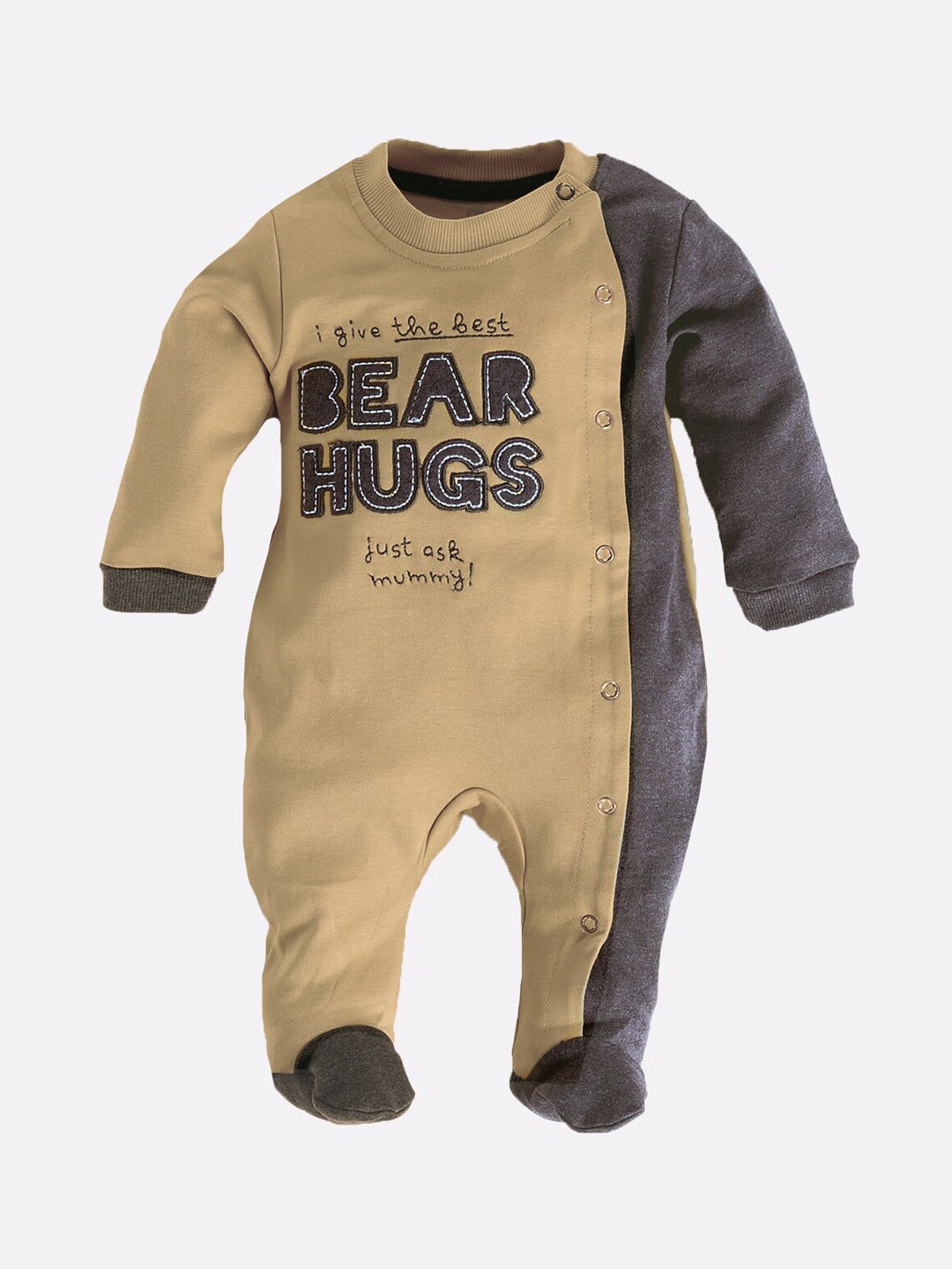 

BABY GO Boys Beige Colored Full Sleeve Rompers