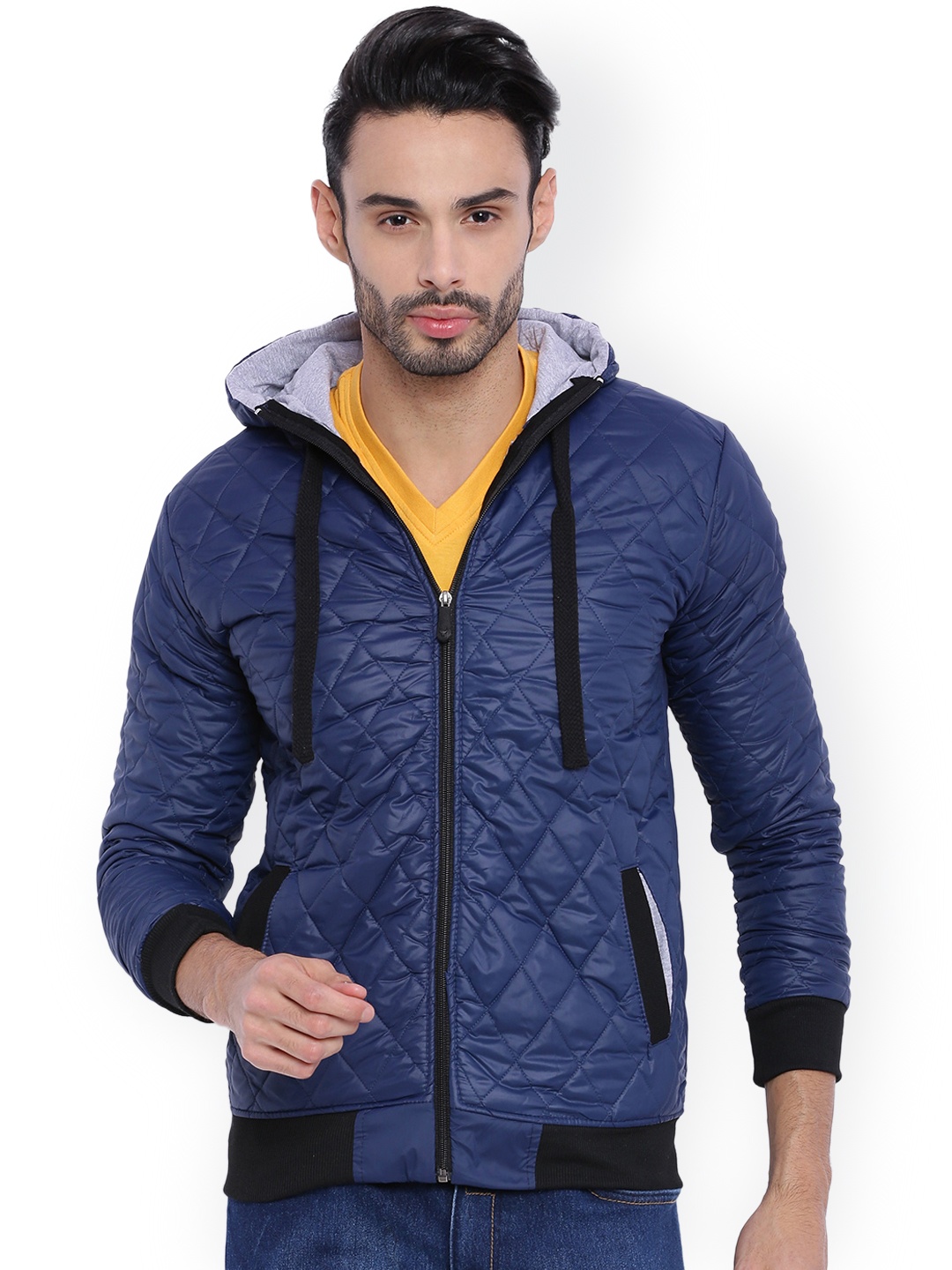 

Campus Sutra Blue Hooded Quilted Jacket