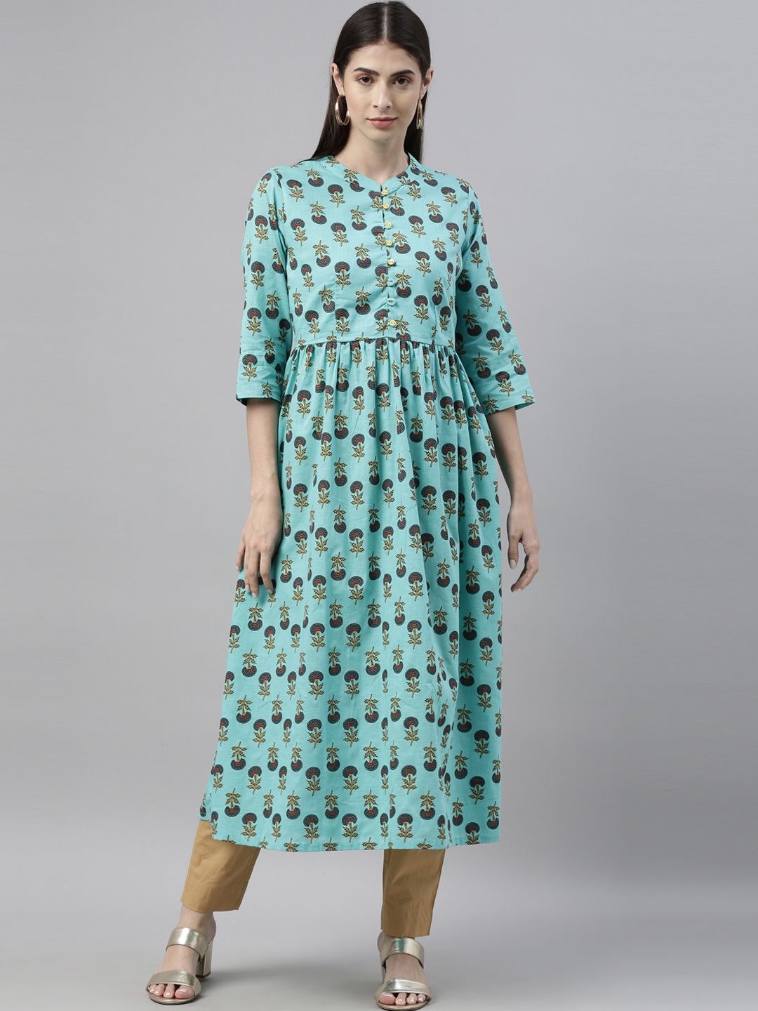 

Alena Women Turquoise Blue Ethnic Motifs Printed Kurta