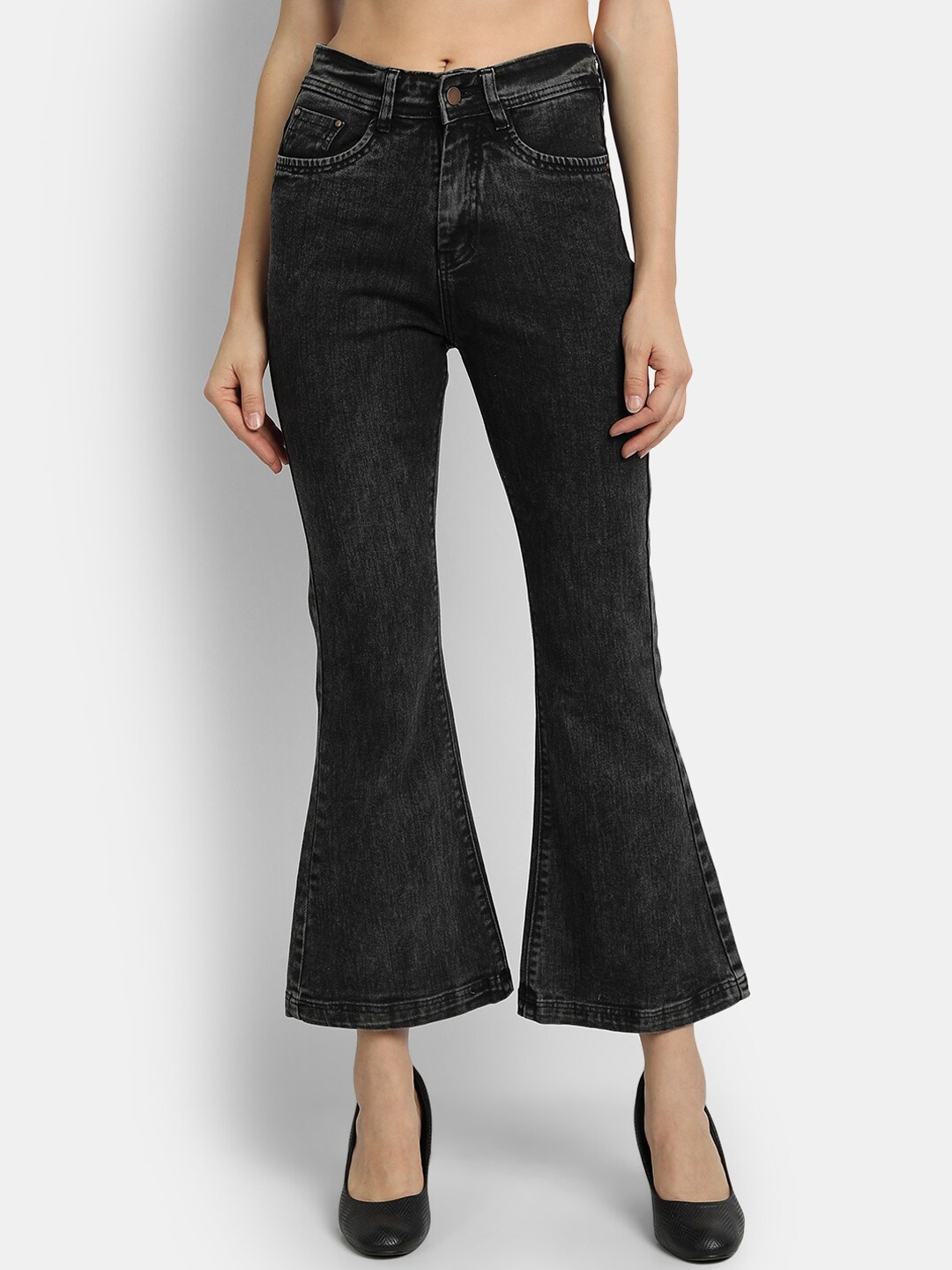 

River Of Design Jeans Women Charcoal Grey Bootcut High-Rise Light Fade Jeans