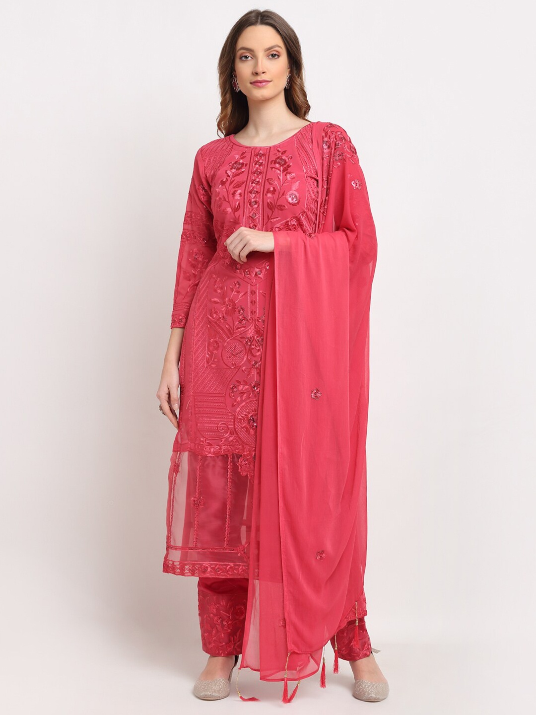 

Stylee LIFESTYLE Coral Embroidered Semi-Stitched Dress Material