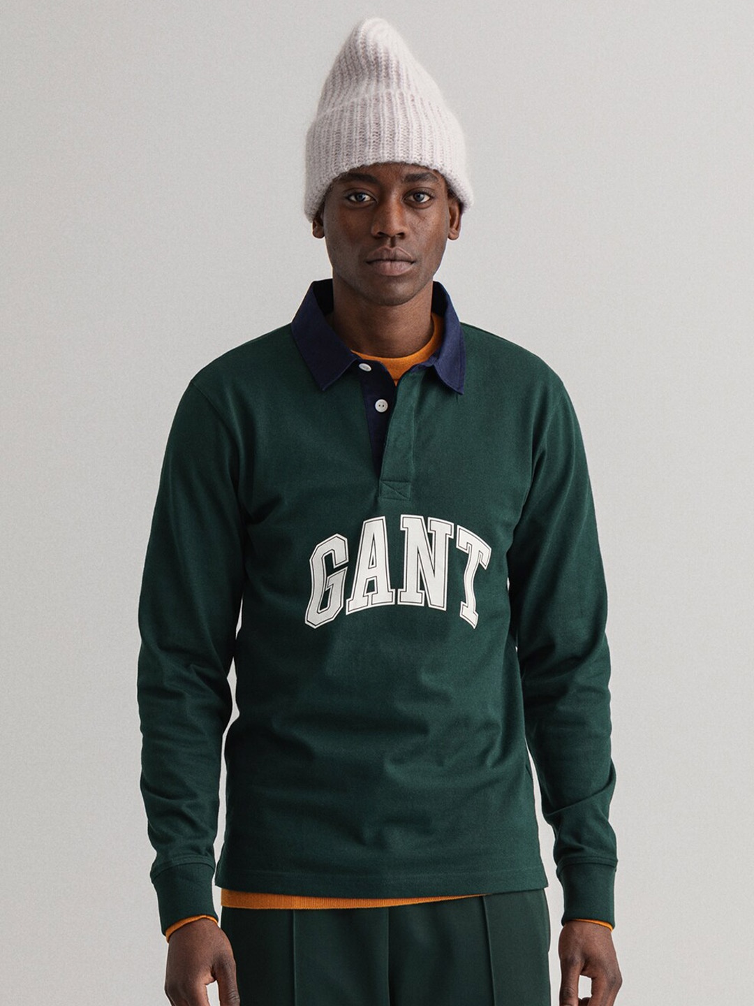 

GANT Men Green Typography Printed Polo Collar Slim Fit T-shirt