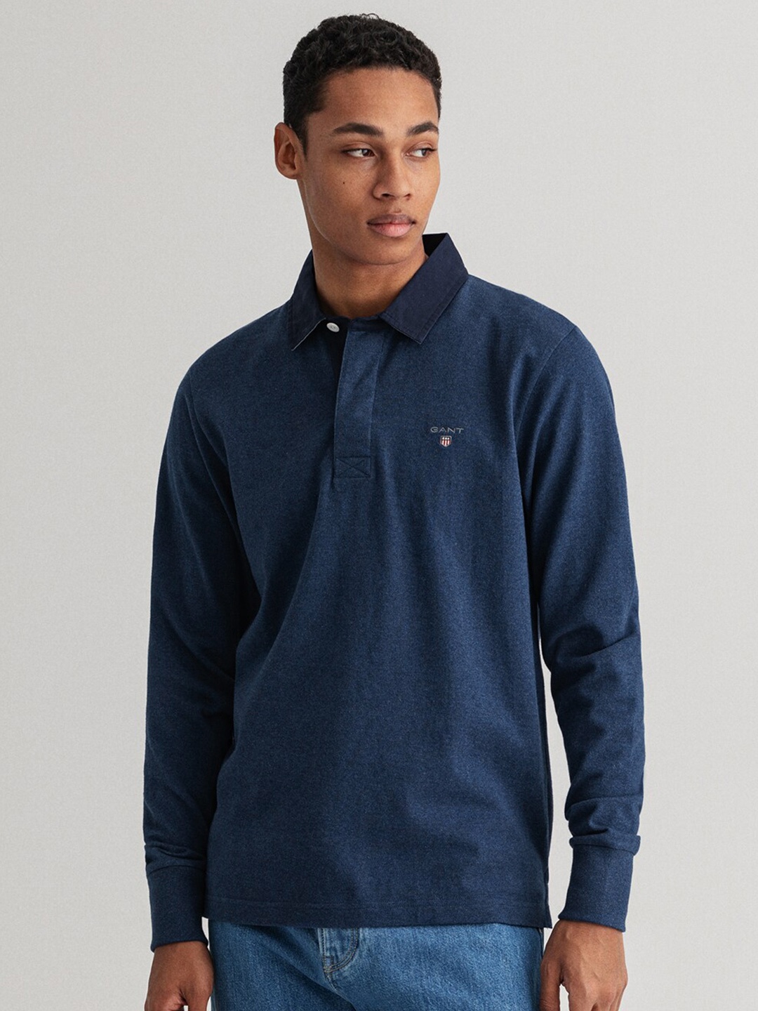 

GANT Men Blue Polo Collar Slim Fit T-shirt
