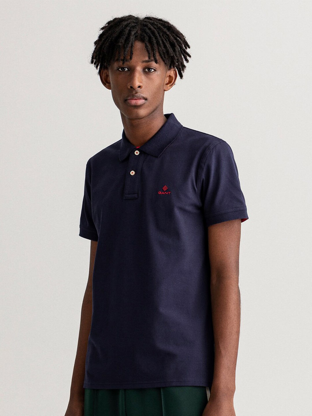 

GANT Men Blue Polo Collar Slim Fit T-shirt