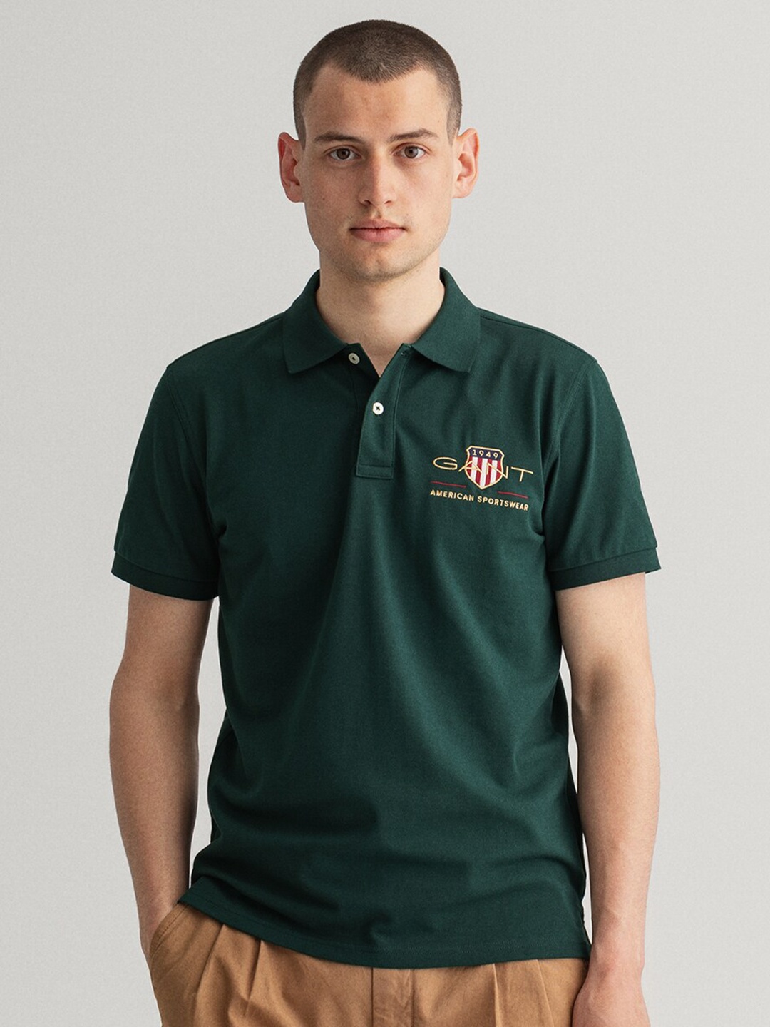 

GANT Men Green Polo Collar Slim Fit T-shirt