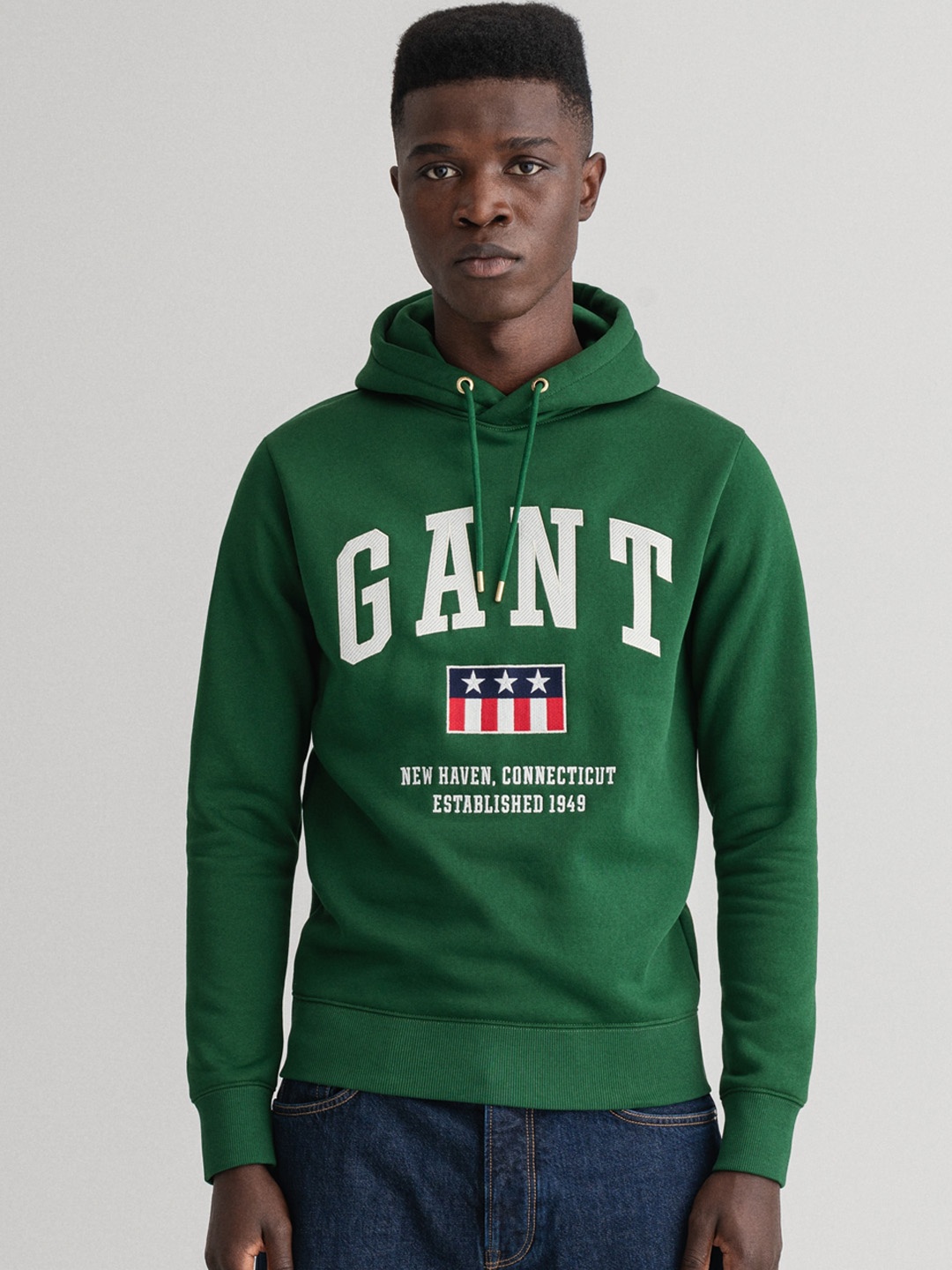 

GANT Men Green Printed Hooded Sweatshirt