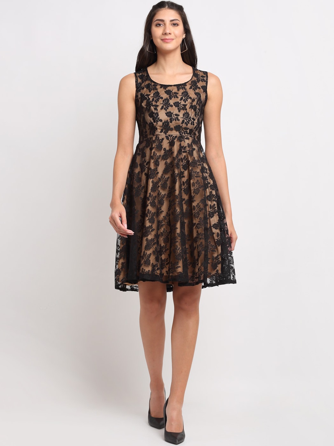 

Just Wow Women Black & Beige Fit n Flare Dress
