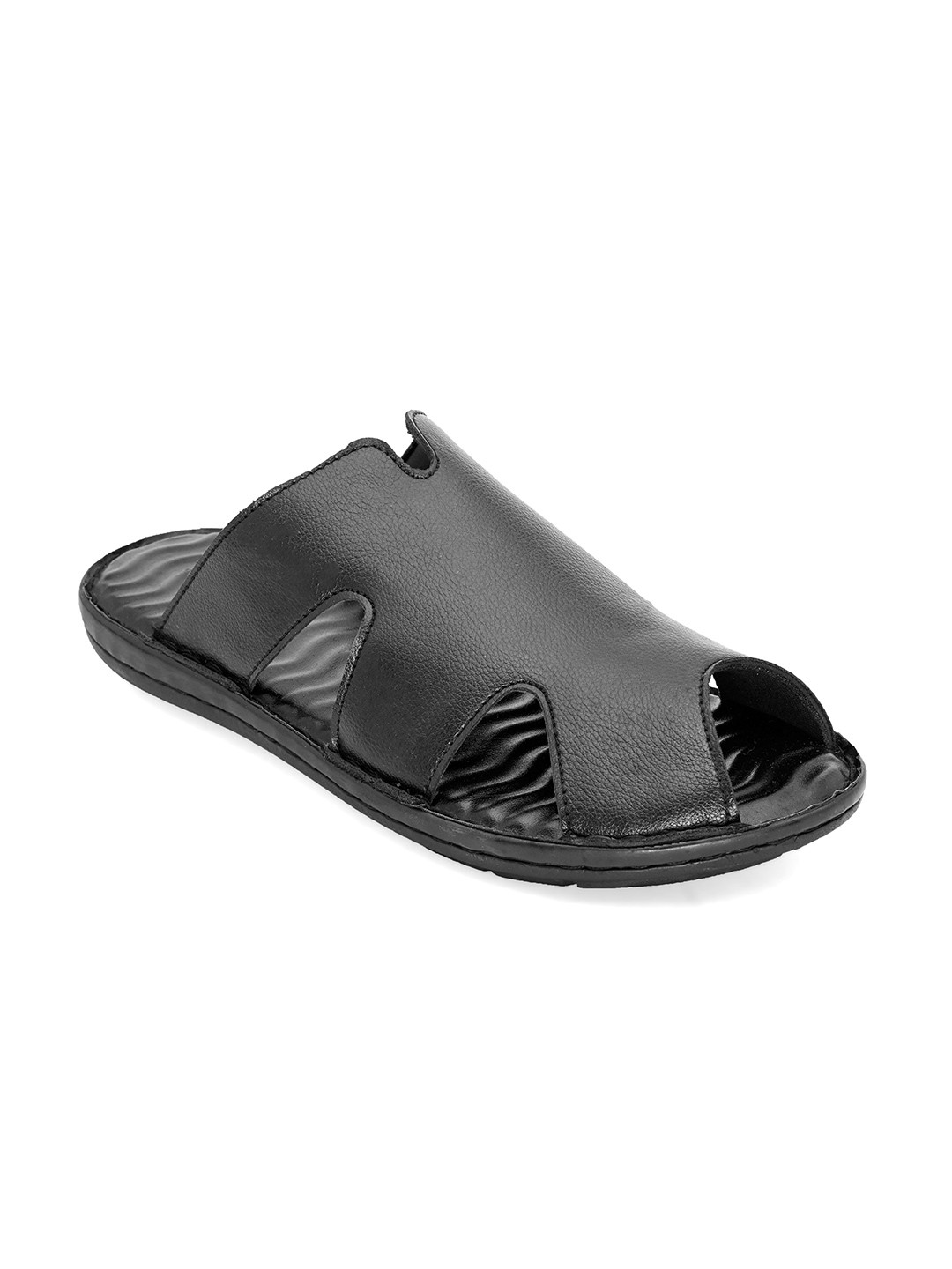 

San Frissco Men Black Solid Leather Comfort Sandals