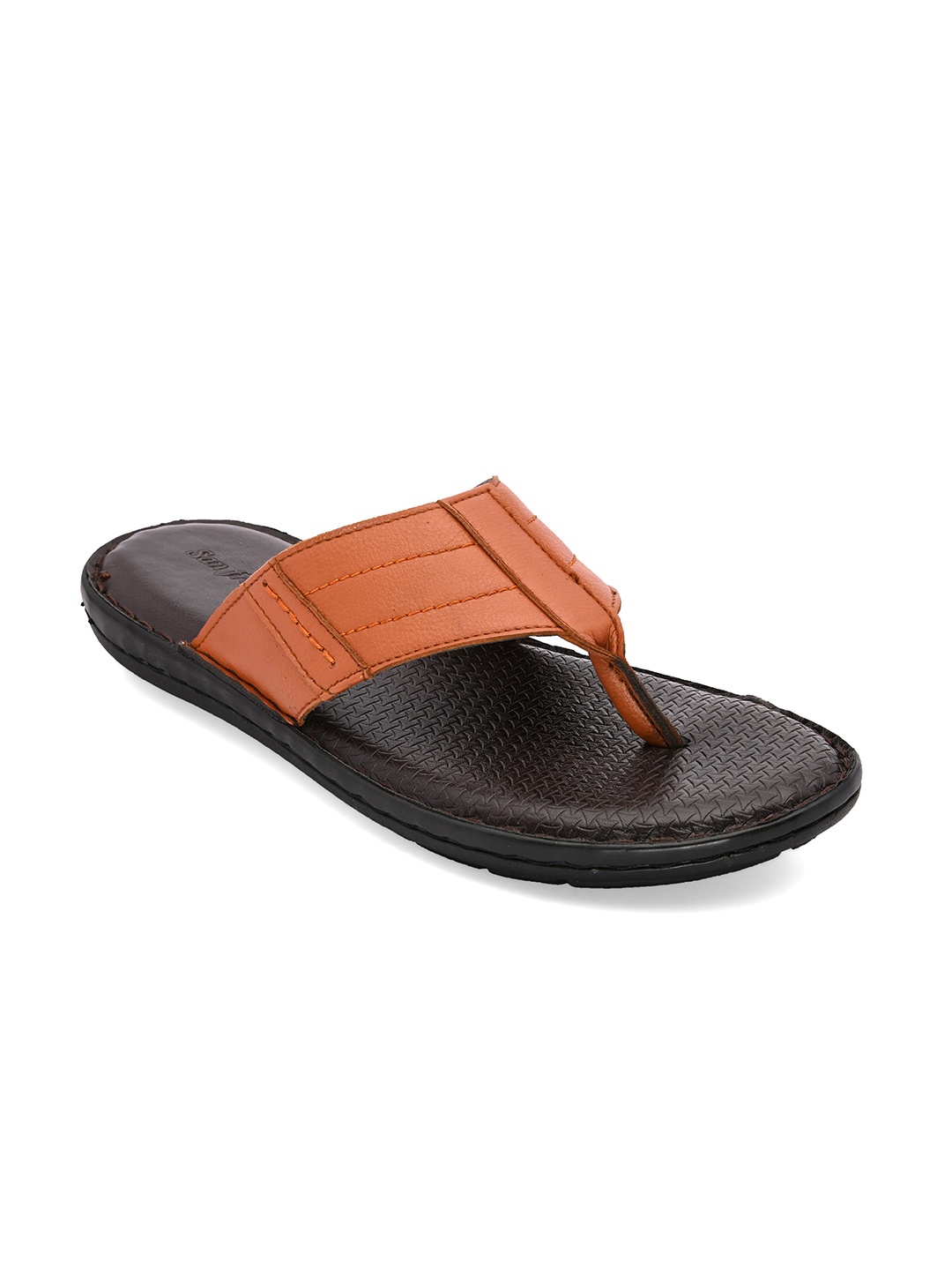 

San Frissco Men Tan & Black Solid Slip-On Flip Flops