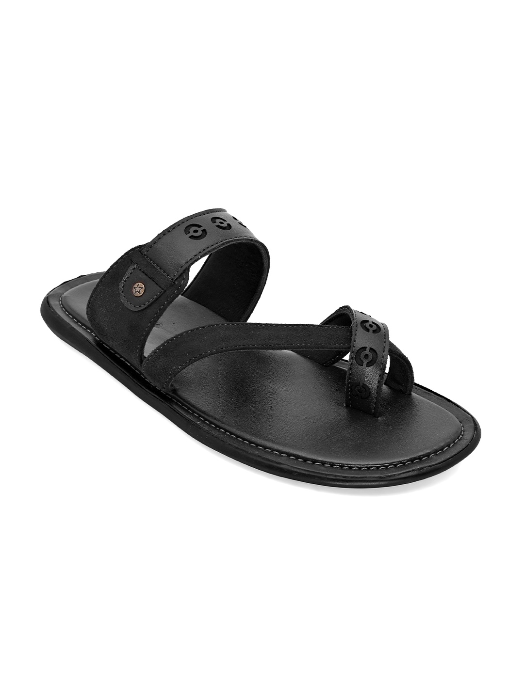 

San Frissco Men Black Leather Comfort Sandals