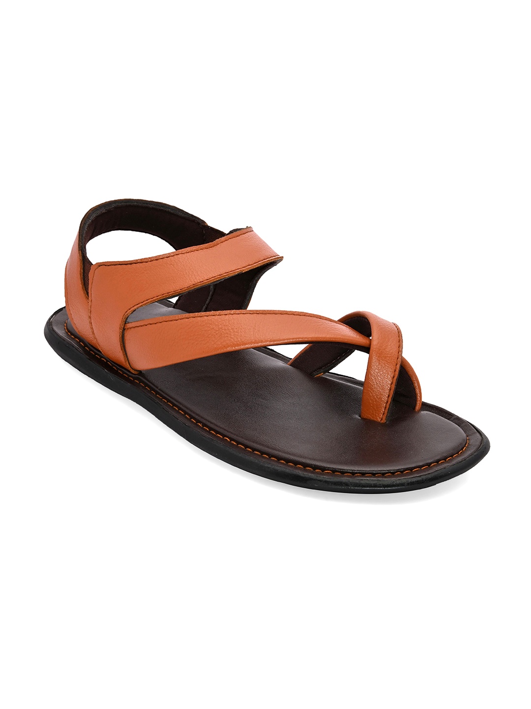 

San Frissco Men Tan & Black Leather Comfort Sandals