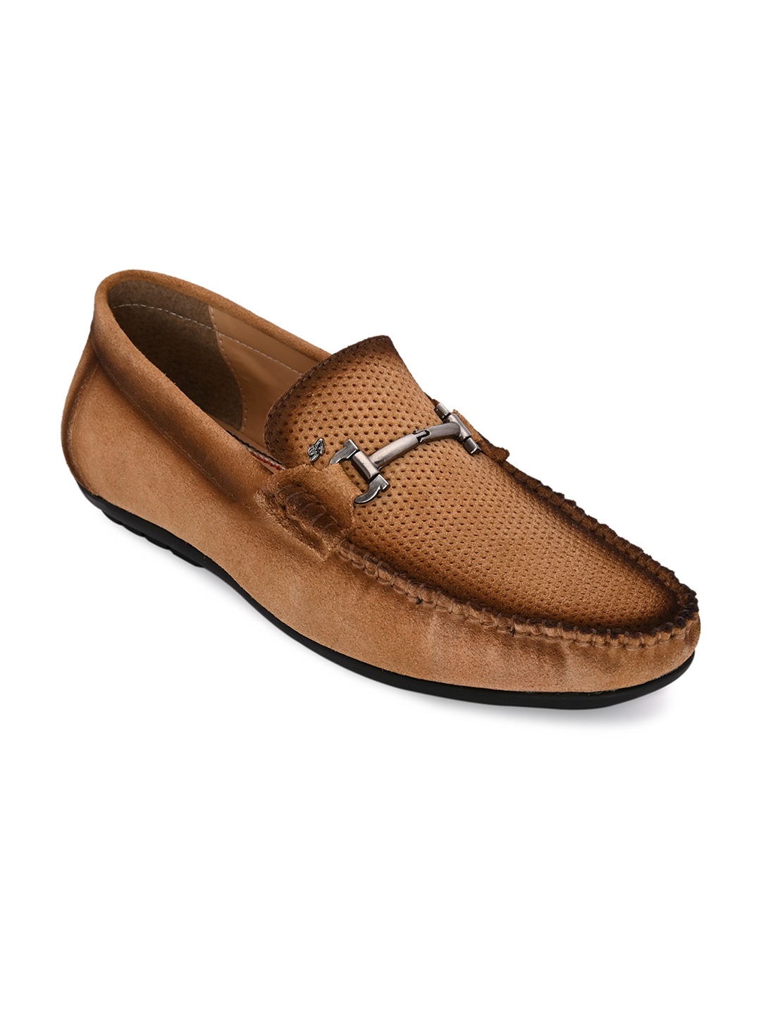 

San Frissco Men Tan Brown Perforations Leather Loafers