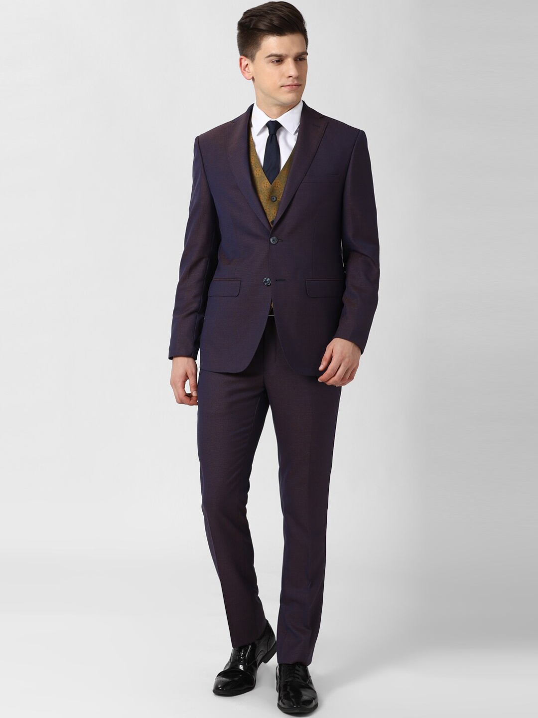 

Peter England Elite Men Navy Blue Self Design Slim Fit Single-Breasted Formal Suit