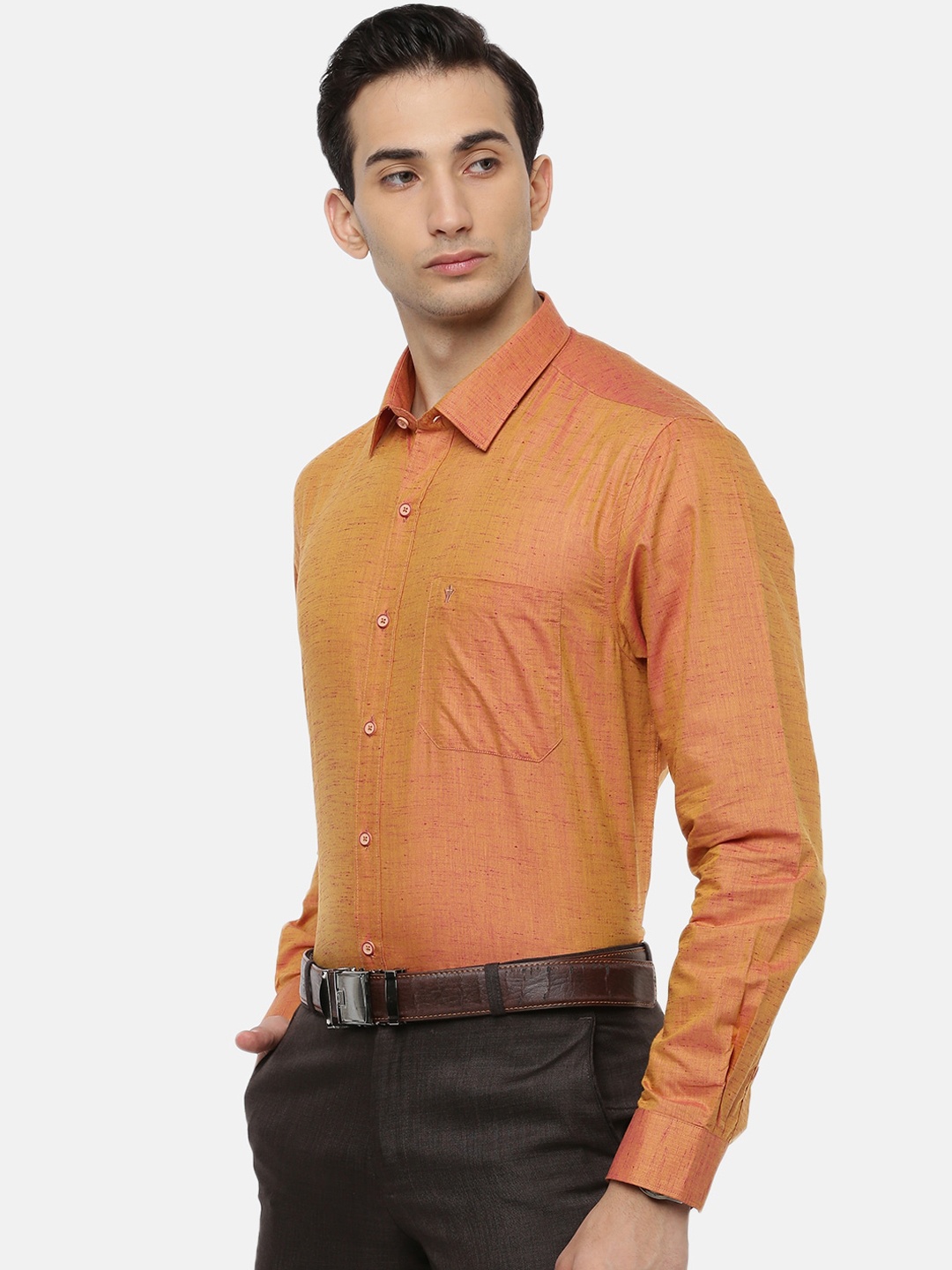 

Ramraj Men Orange Slim Fit Opaque Pure Cotton Formal Shirt