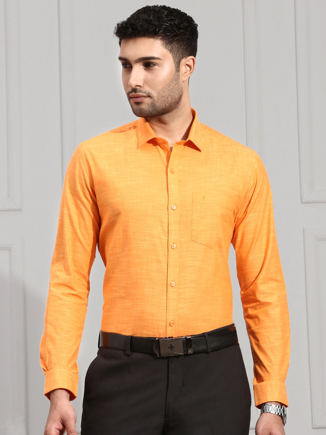 

Ramraj Men Orange Slim Fit Pure Cotton Formal Shirt