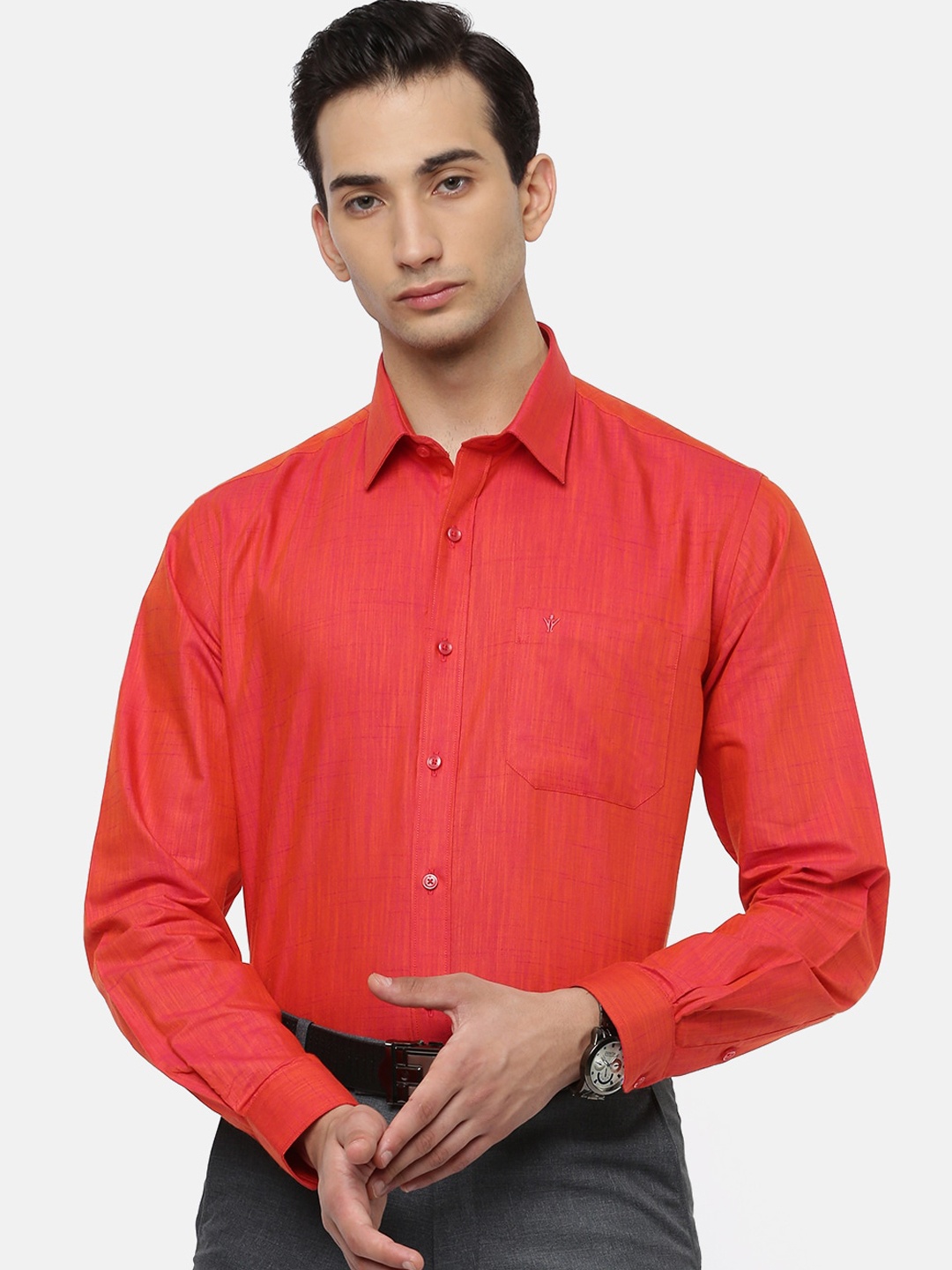 

Ramraj Men Red Slim Fit Opaque Formal Shirt