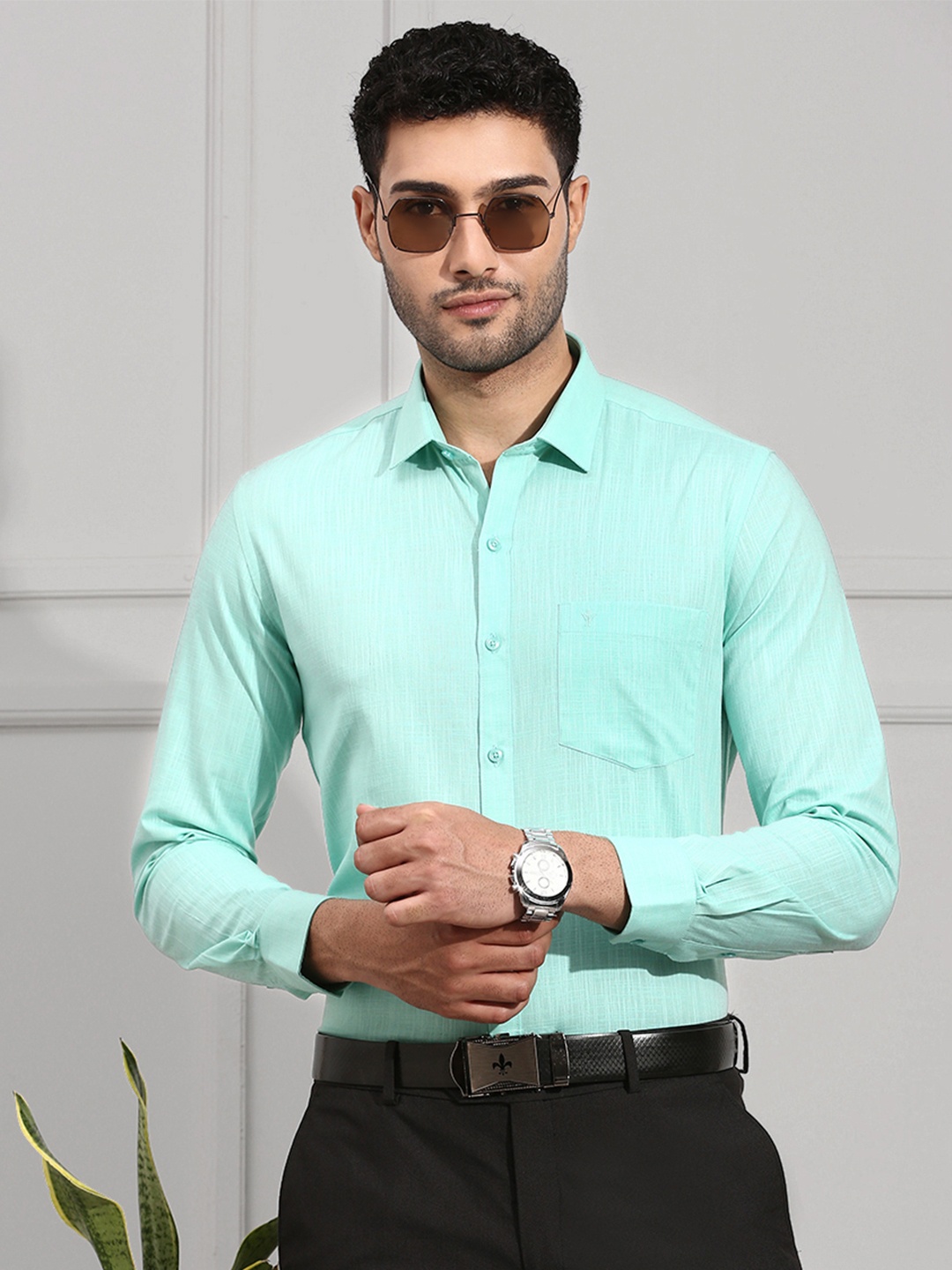 

Ramraj Men Teal Slim Fit Opaque Formal Shirt