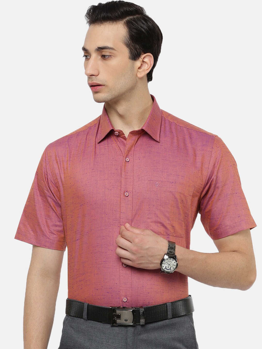 

Ramraj Men Pink Slim Fit Opaque Formal Shirt