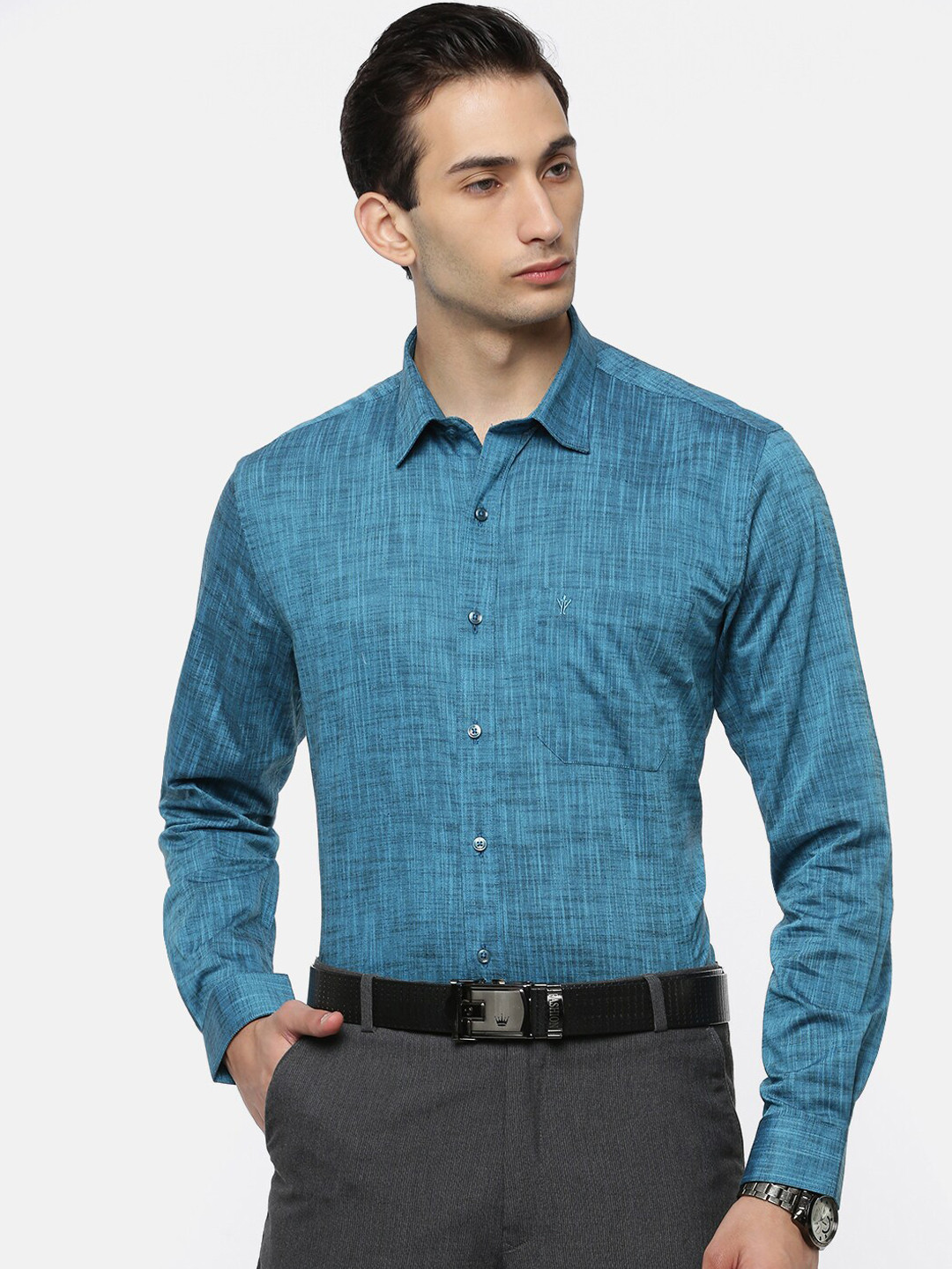 

Ramraj Men Blue Slim Fit Opaque Printed Formal Shirt